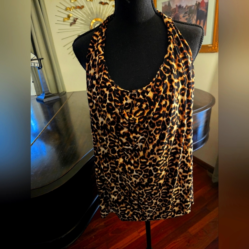 Leopard print bathing suit or halter top.